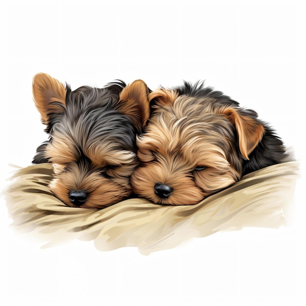 Sleepy Yorkshire Terriers Clipart isolated on white