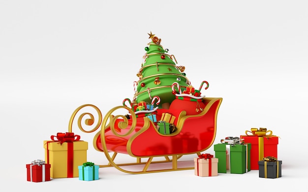 Sleigh full of Christmas gifts 3d rendering