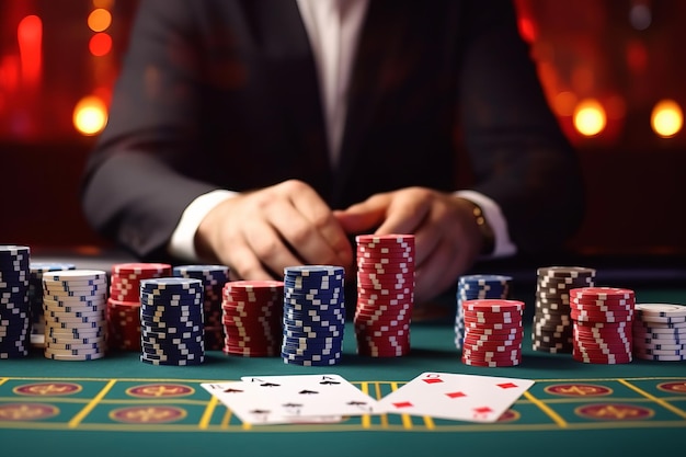 Photo the sleight of hand a closer look at a casino dealer shuffling poker cards