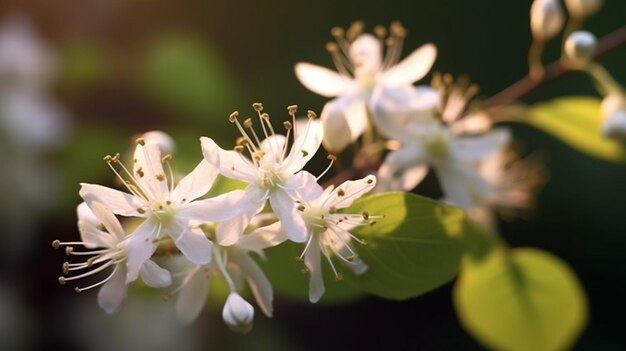 美しく咲いた細長いウツギの花 生成AI