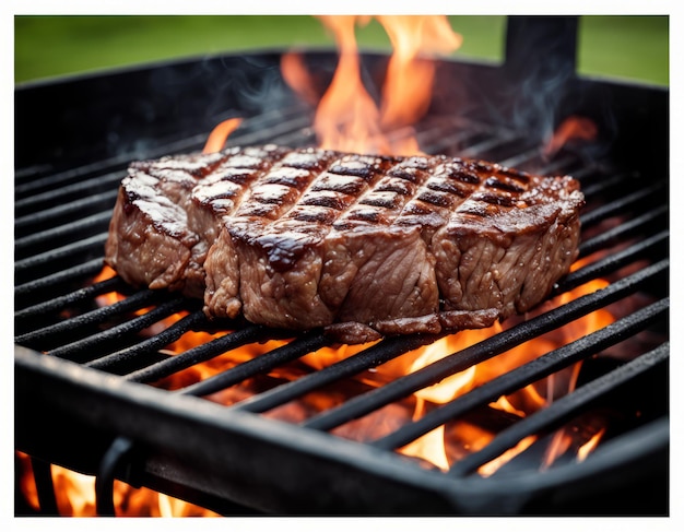 Slice of beef on a charcoal grill