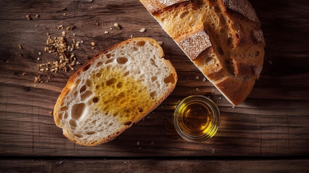 Foto fetta di pane condita con olio d'oliva