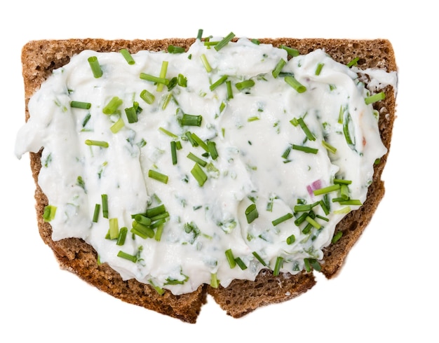 Slice of Bread with Herb Curd on white