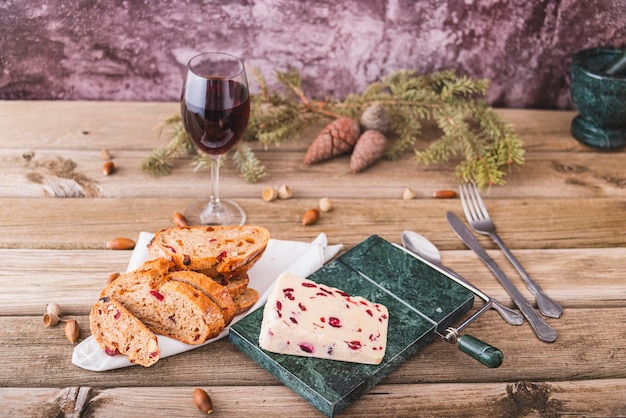 A slice of British Wensleydale and Cranberry cheese