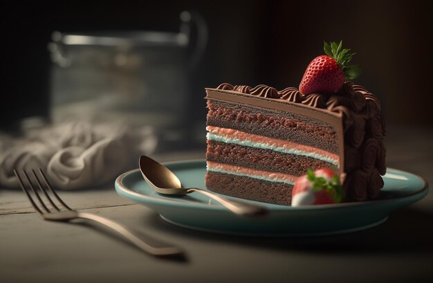 Slice of cake on a plate Dessert decorated with berries Generated by AI