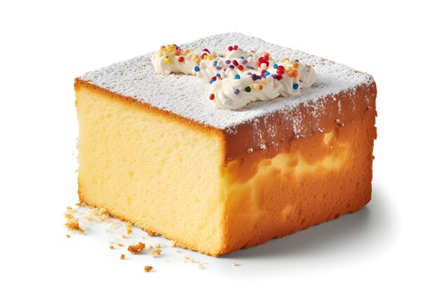 A slice of cake with sprinkles on top of it