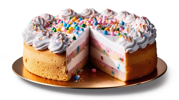 a slice of cake with sprinkles on the top.