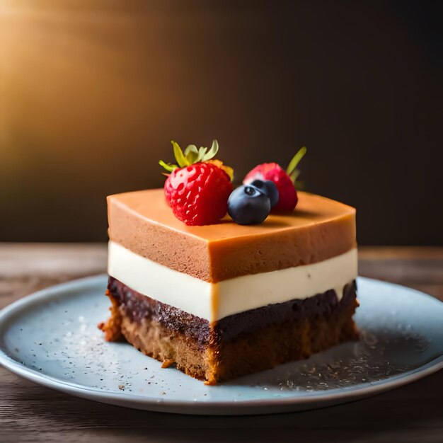 A slice of cake with toppings Isolated food photography