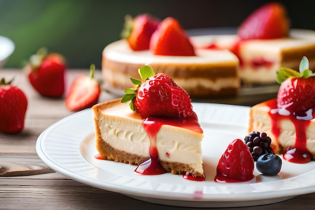 A slice of cheesecake with berries on the side