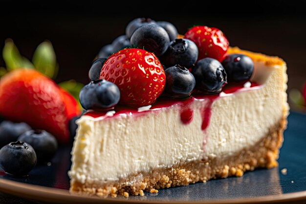 a slice of cheesecake with berries on top