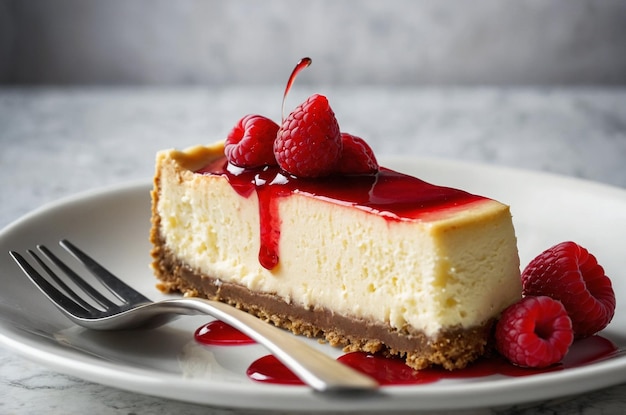 a slice of cheesecake with a fork on a plate with a fork