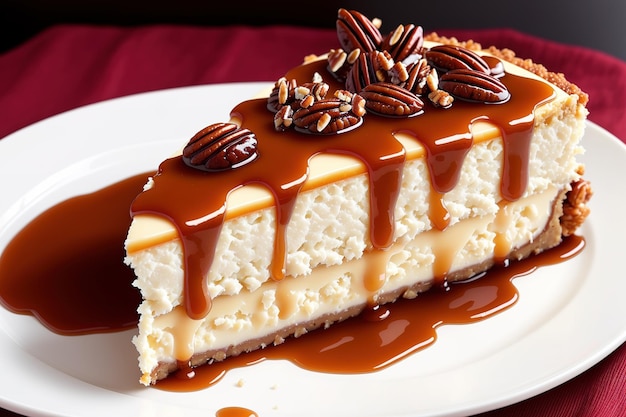 A slice of cheesecake with a piece of chocolate on top and a piece of chocolate on top.