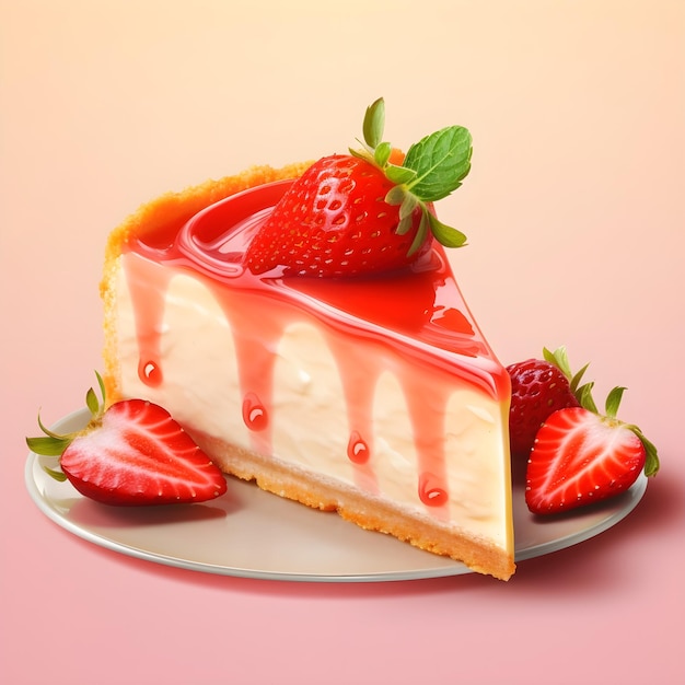 A slice of cheesecake with strawberries on top