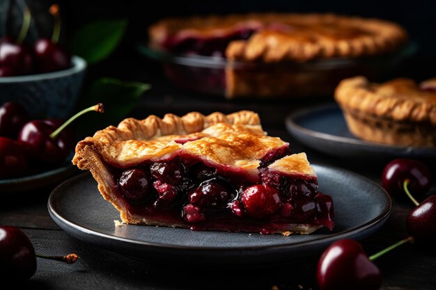 A slice of cherry pie on a plate