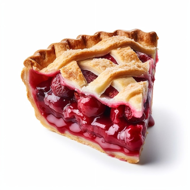 Photo slice of cherry pie on the white background