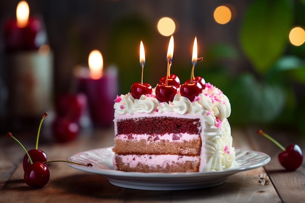 Slice of chocolate birthday cake