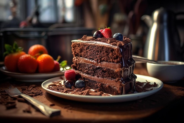 a slice of chocolate cake on a plate