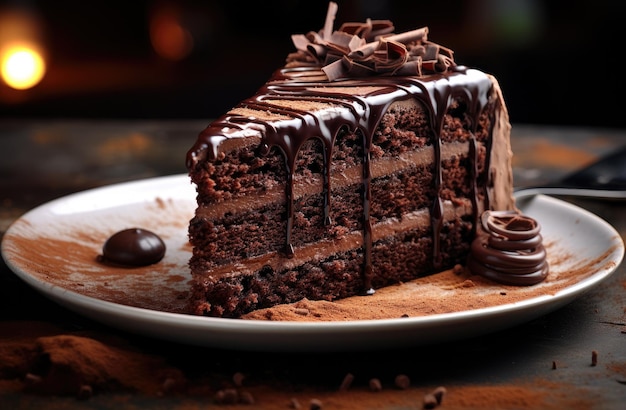 a slice of chocolate cake with a small sample of chocolate icing