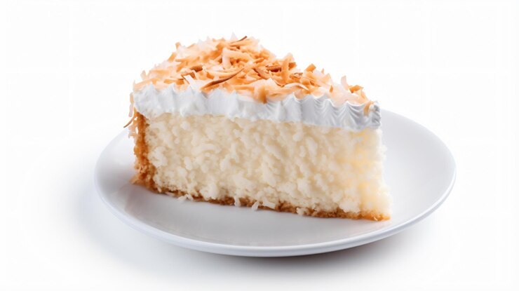 ココナッツケーキのスライスがホワイトに隔離されています