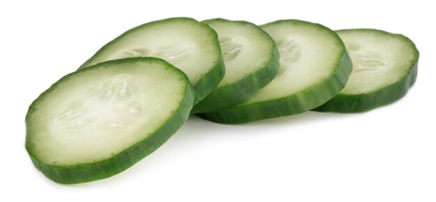 Slice of cucumber isolated on white background with clipping path.