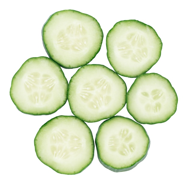 Photo slice of cucumber isolated on white background.