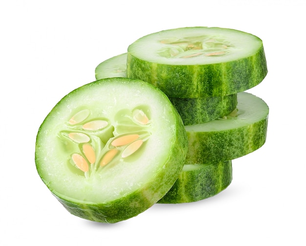 Photo slice cucumber isolated on white clipping path