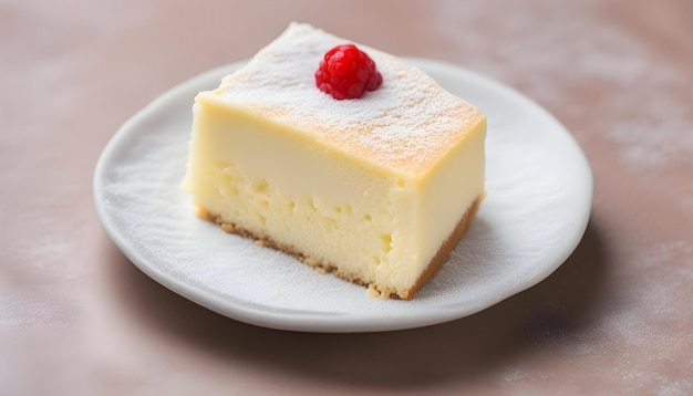 A slice of delicious Japanese cheesecake with raspberry