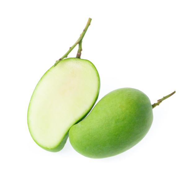 slice fresh green mango fruit isolated on white background