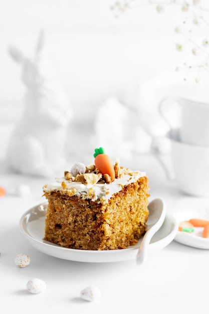 Slice of fresh homemade carrot cake