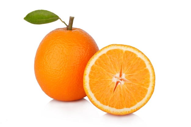 Slice of fresh orange isolated on white background