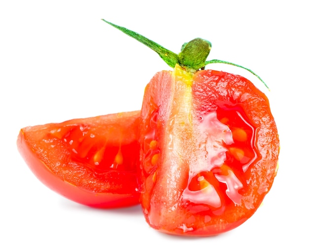 Slice Fresh tomatoes isolated on white.