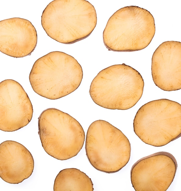 slice of fresh yam potato isolated on white background