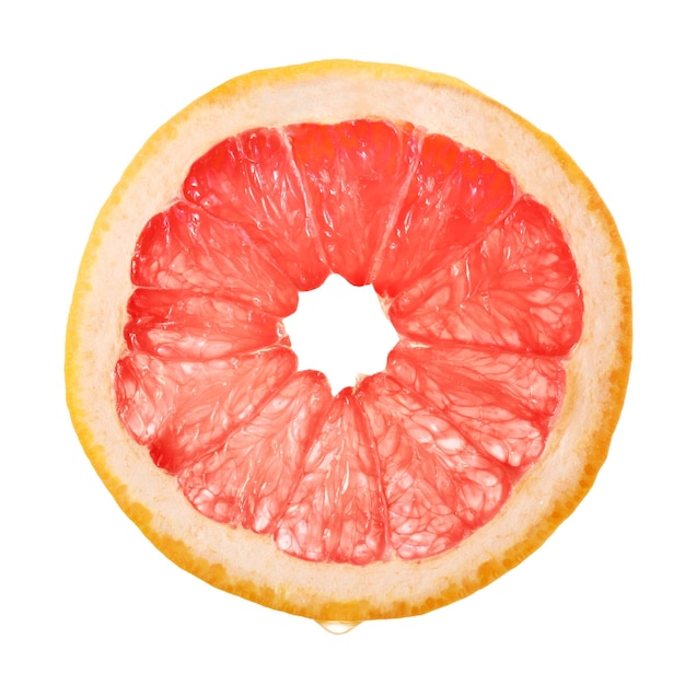 Photo slice of grapefruit on a white background in backlight