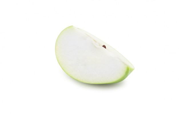 Slice green apple isolated on white background with clipping path