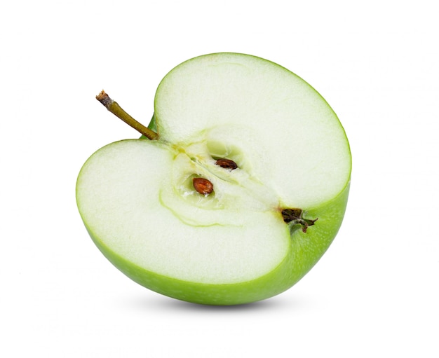 Slice green apple on white background. full depth of field

