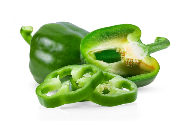 Slice green bell pepper on white