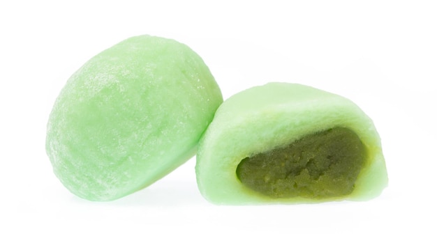 slice Green tea Mochi dessert isolated on white background