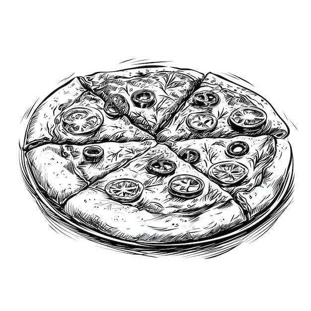슬라이스 오브 헤븐 클래식 피자 토핑 잉크 스케치