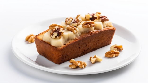 A slice of homemade banana bread with walnuts