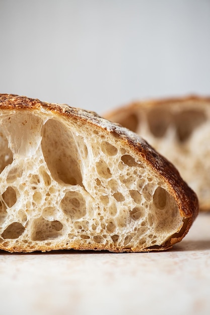 Slice of homemade sourdough bread Close up