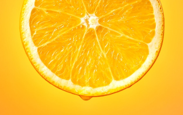 Photo slice of juicy orange fruit macro
