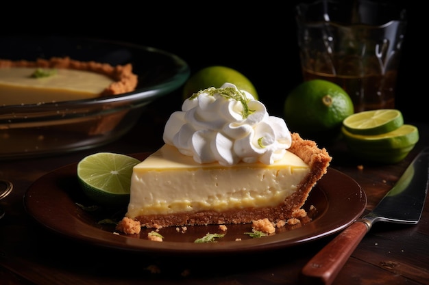 A slice of key lime pie with whipped cream on top