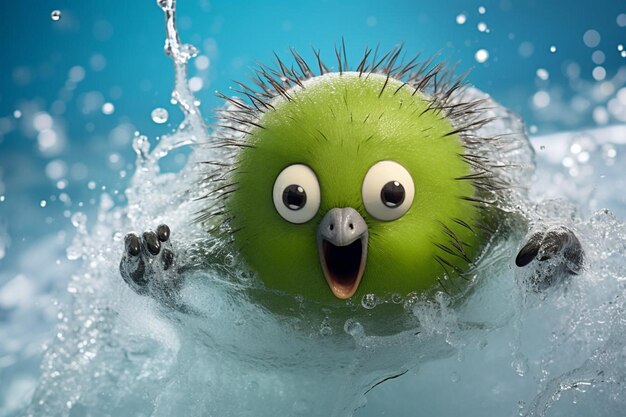 Slice of kiwi falling in water