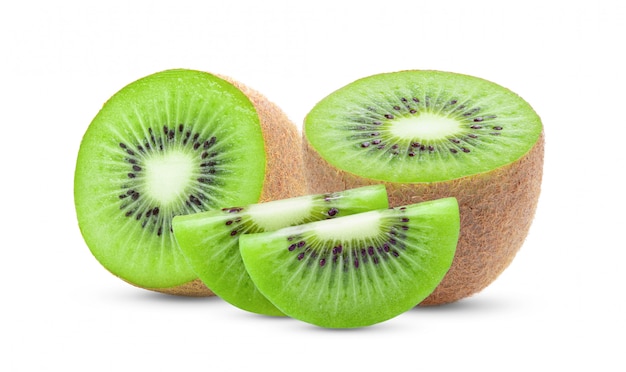 Slice kiwi fruit on white