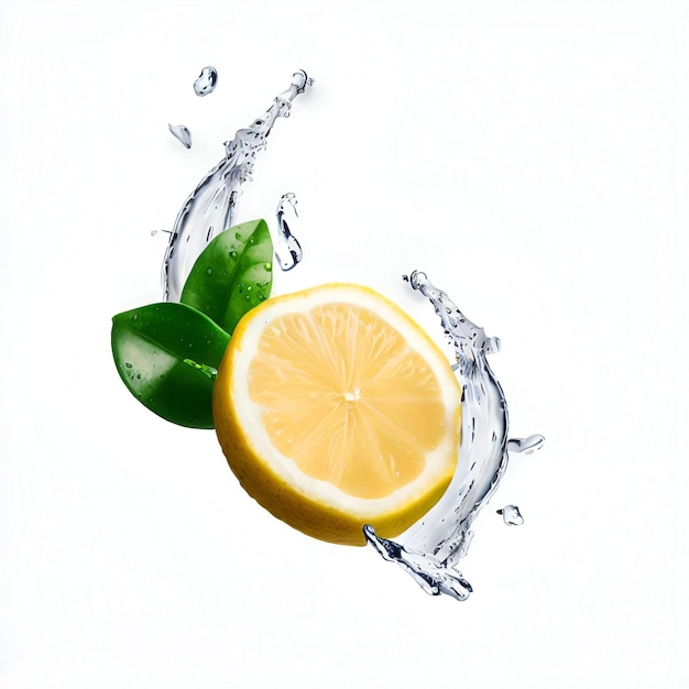 A slice of lemon is being poured into a water splash generative ai