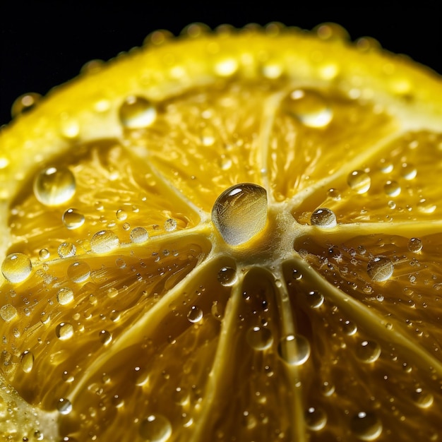 A slice of lemon with water drops on it