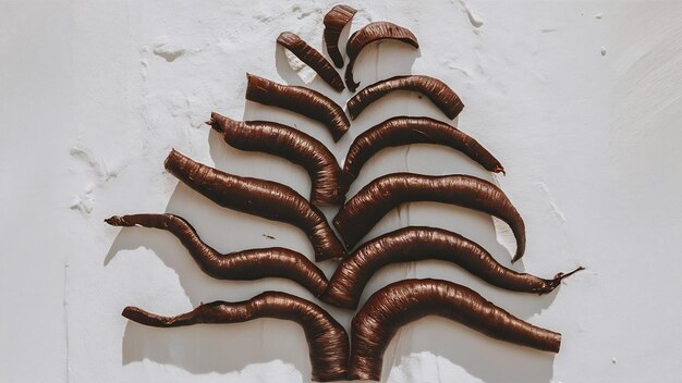 Photo slice licorice roots on white wall