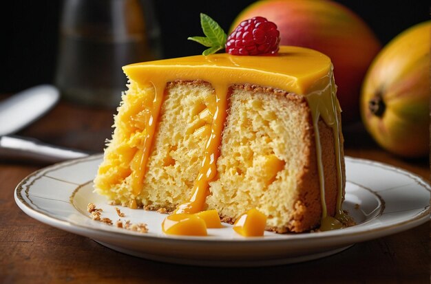 Slice of a mangoflavored cake