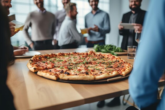 A slice of meat pizza being served on a rustic wooden board