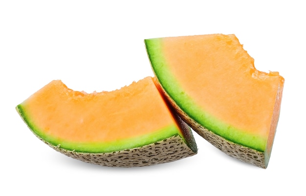 Slice orange color melon isolated on white
